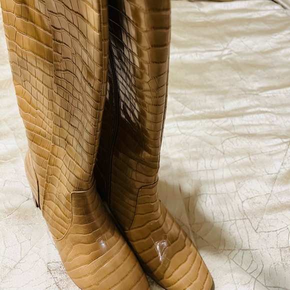 MARC FISHER LEATHER RAGANA CROC BOOT IN DARK NATURAL - Picture 11 of 14